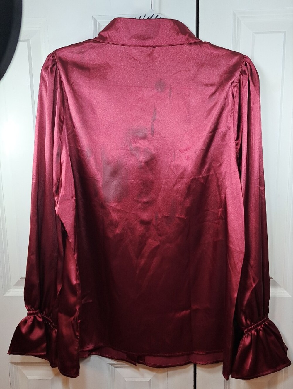 Satin Button-Up Blouse in Deep Burgundy NWT - Picture 7 of 8